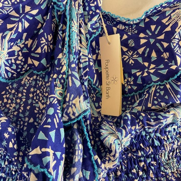 Poupette St. Barth Romper XS Blue White Firework Print Sleeveless Ruffle New NWT - Picture 12 of 13